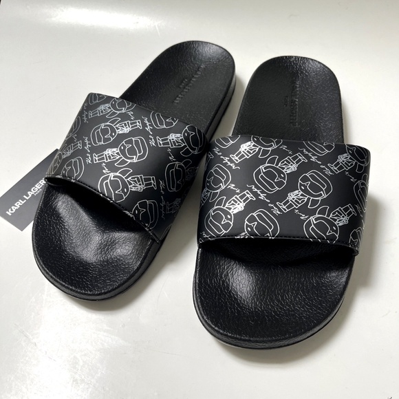NWOB KARL LAGERFELD Men Slide Slip On Sandal Black Illustration Pool Beach main image 8